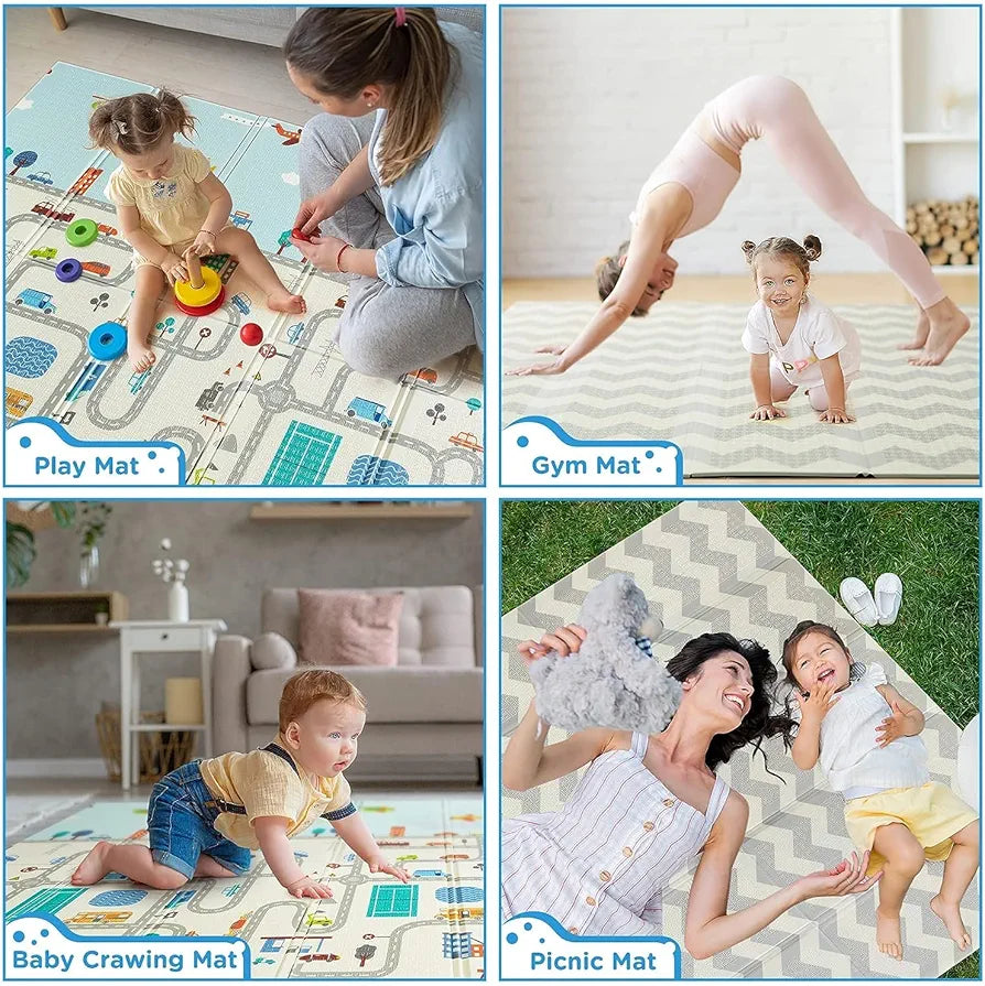 Pelton Baby Play Mat,Extra Large,Anti-Slip&Waterproof,Foldable Play Mattress for Baby,Double Sided 2 Designs Learning&Thick Foam Mat for Kids Baby Play Thicken Mats for Floor Play Mat,Pack of 1,Beige